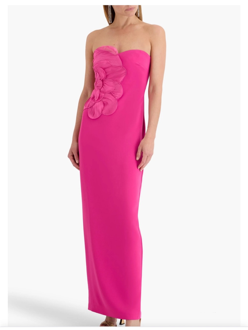 Badgley Mischka Strapless Fuchsia Dress with Floral Appliqué